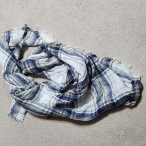 Blue Cream Tan Plaid Warm Scarf - OS